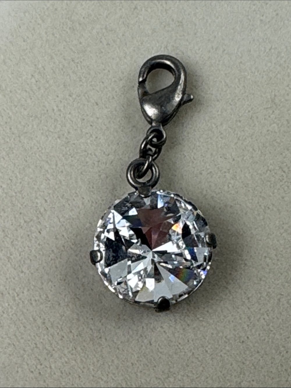 Sabika Clear Crystal Round Charm Pendant with Dark Silver-Tone Clasp